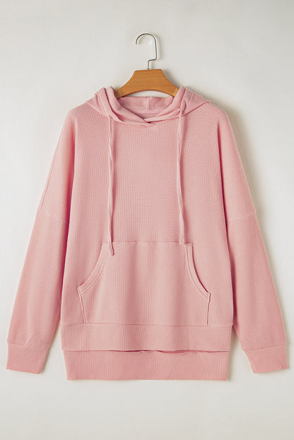 Waffle Knit Fleece Lined High Low Oversized Hoodie | Light Pink