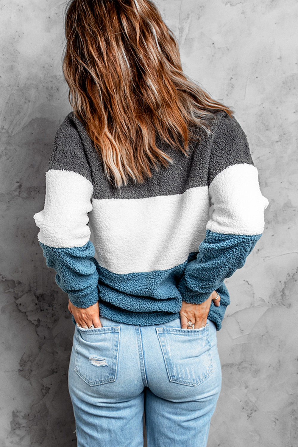 Oversized Colourblock Plush Sweatshirt | Gray