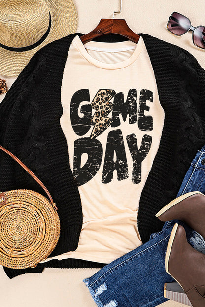 Game Day Rugby Football Season Leopard Lightning T Shirt | Khaki