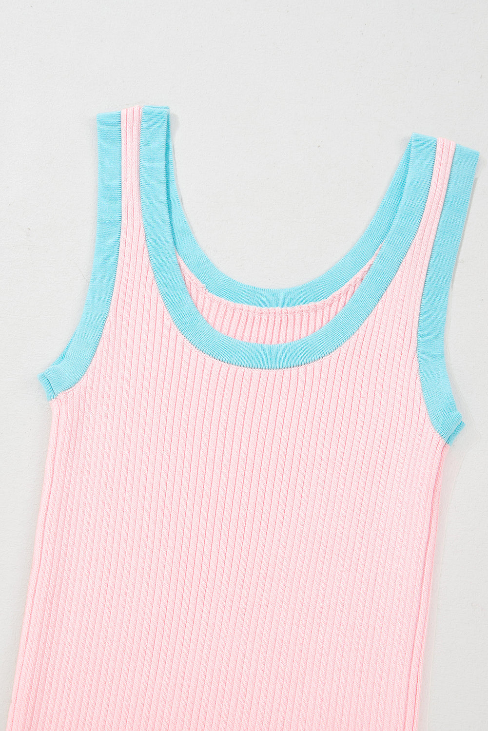 Colourblock Edge Ribbed Knit U Neck Tank Top | Pink