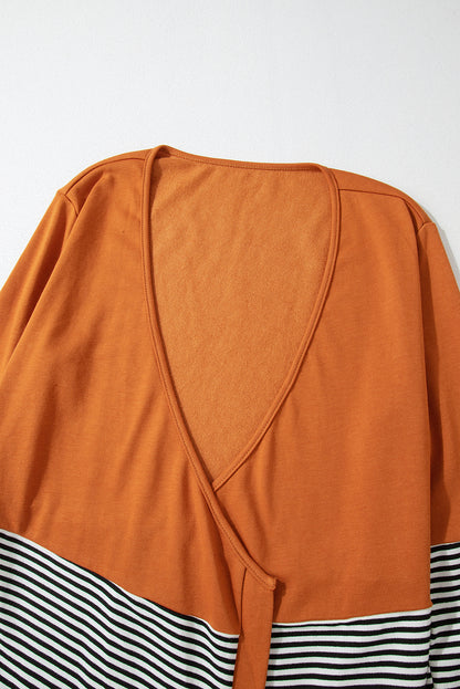 Colourblock Striped Patchwork Open Cardigan | Orange