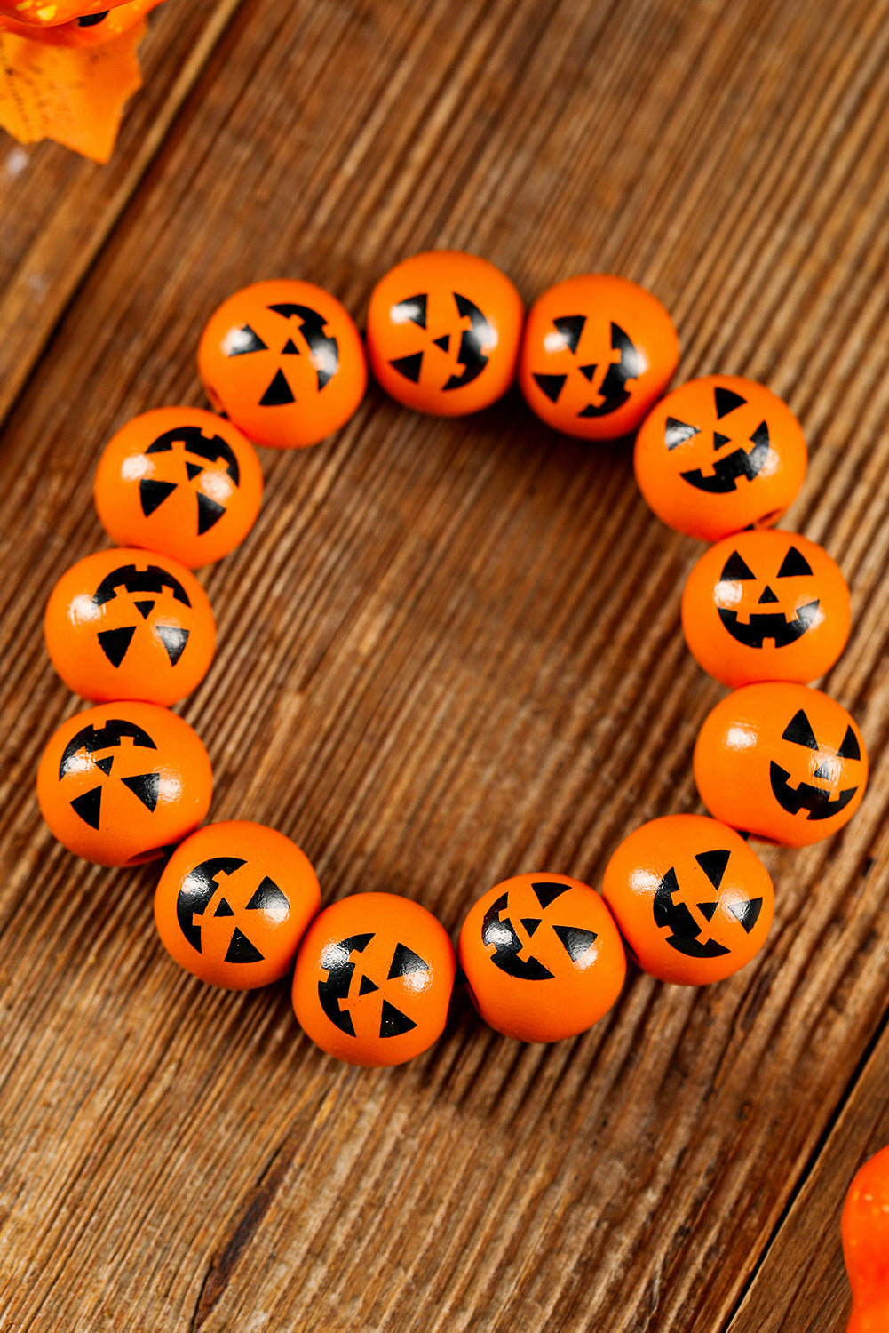 Halloween Pumpkin Face Beaded Bracelet | Russet Orange