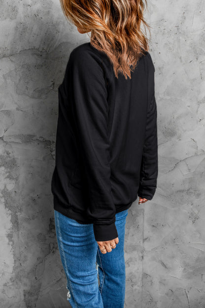 Glittering Thankful Graphic Drop Shoulder Sweatshirt | Black