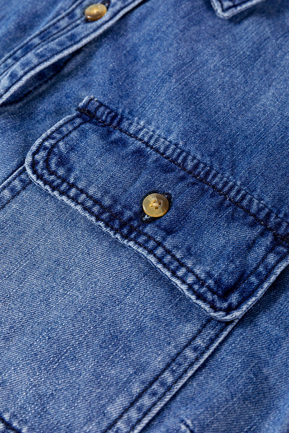 Flap Pocket Button Up Denim Shacket | Sky Blue