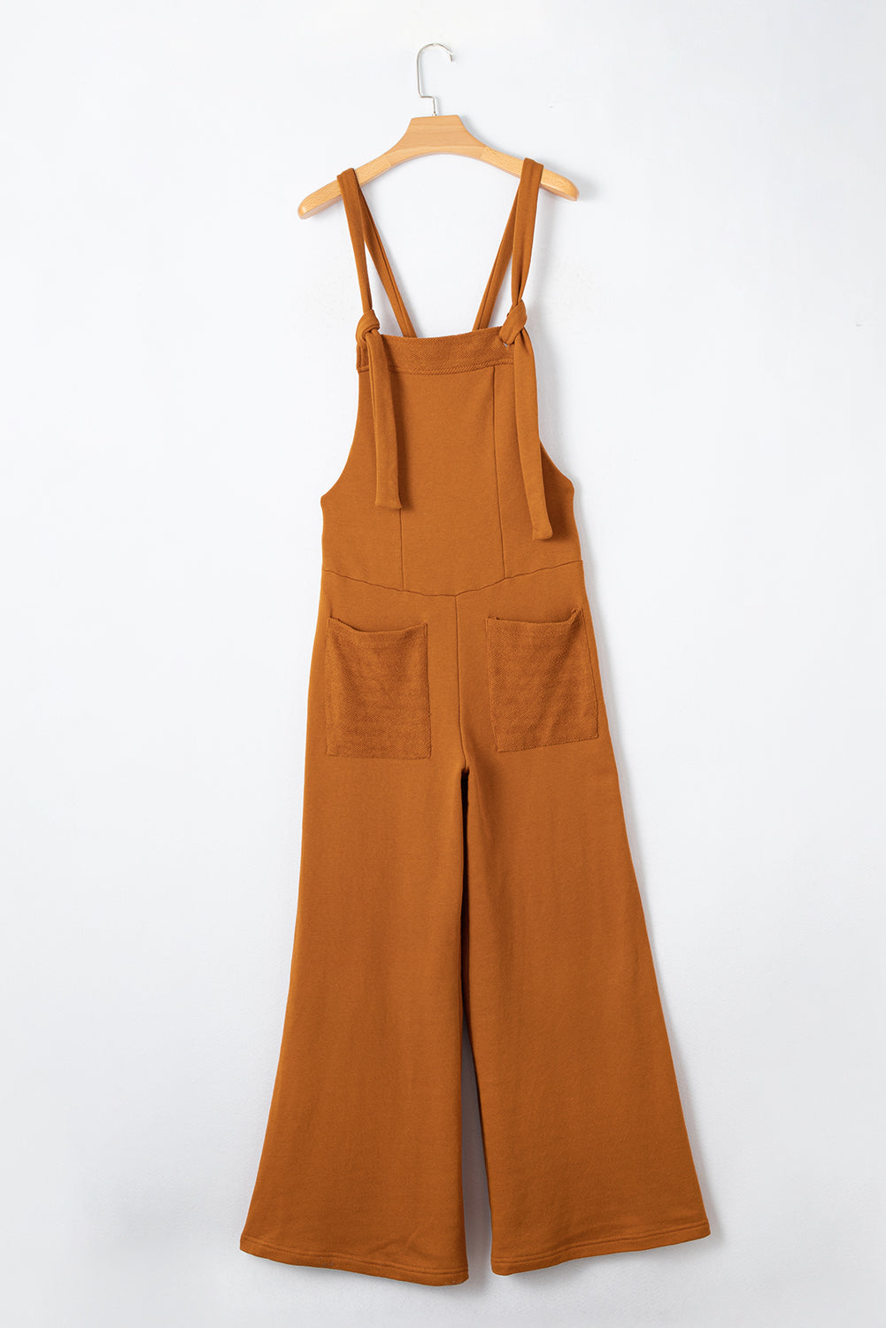 Knotted Straps Patch Pocket Wide Leg Jumpsuit | Brown