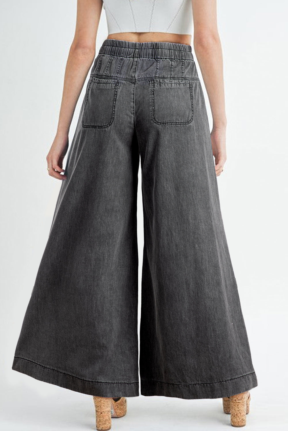 Mineral Wash Button Fly Waist Wide Leg Jeans | Carbon Grey