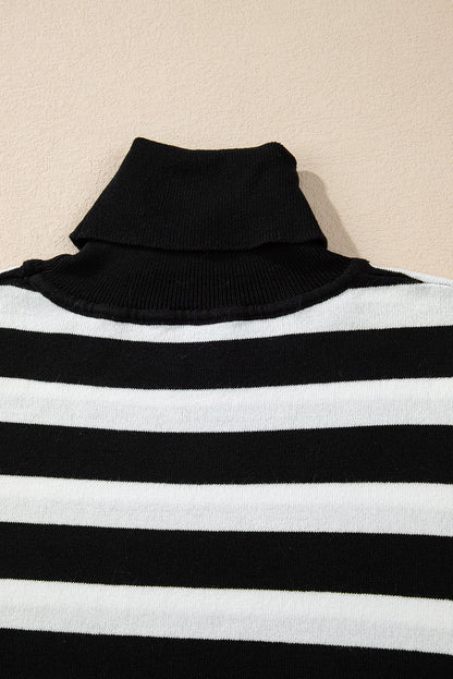 Slim Fit High Neck Knit Sweater | Black Stripe