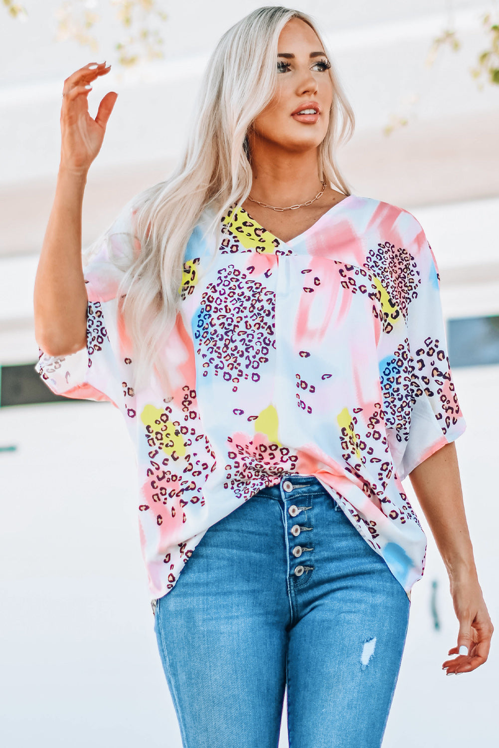 Animal Watercolour Mixed Print Loose Top | White