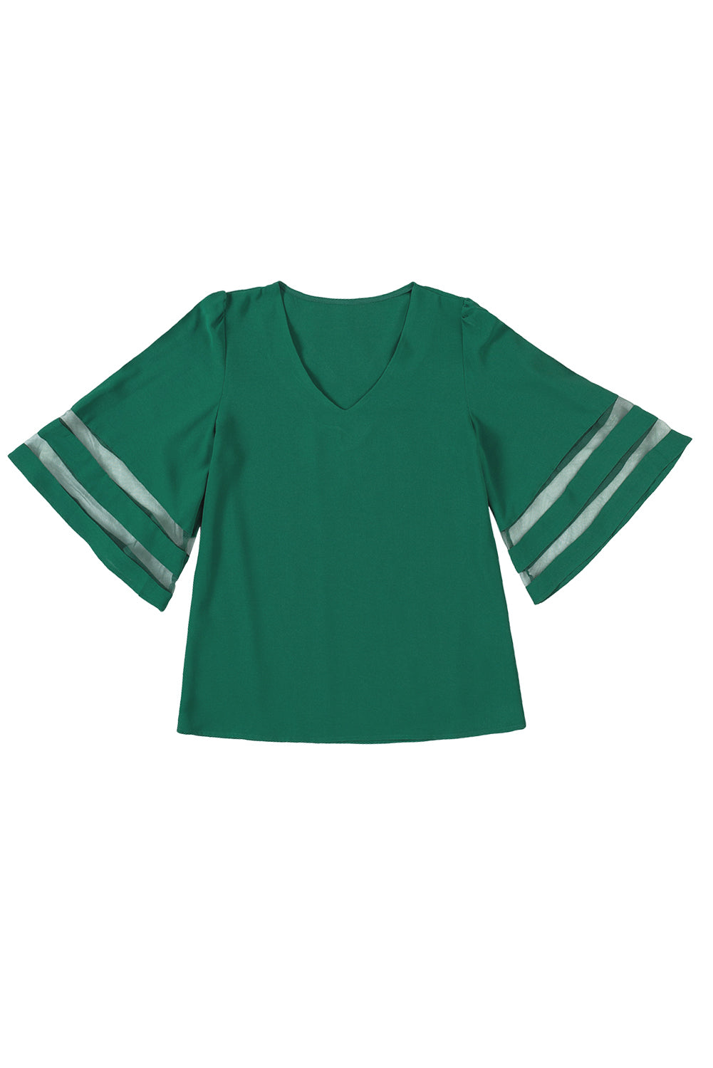 Flare Sleeve V Neck Loose Blouse | Green