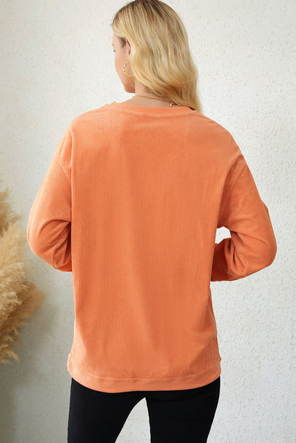 Thankful Ribbed Corduroy Oversized Sweatshirt | Orange