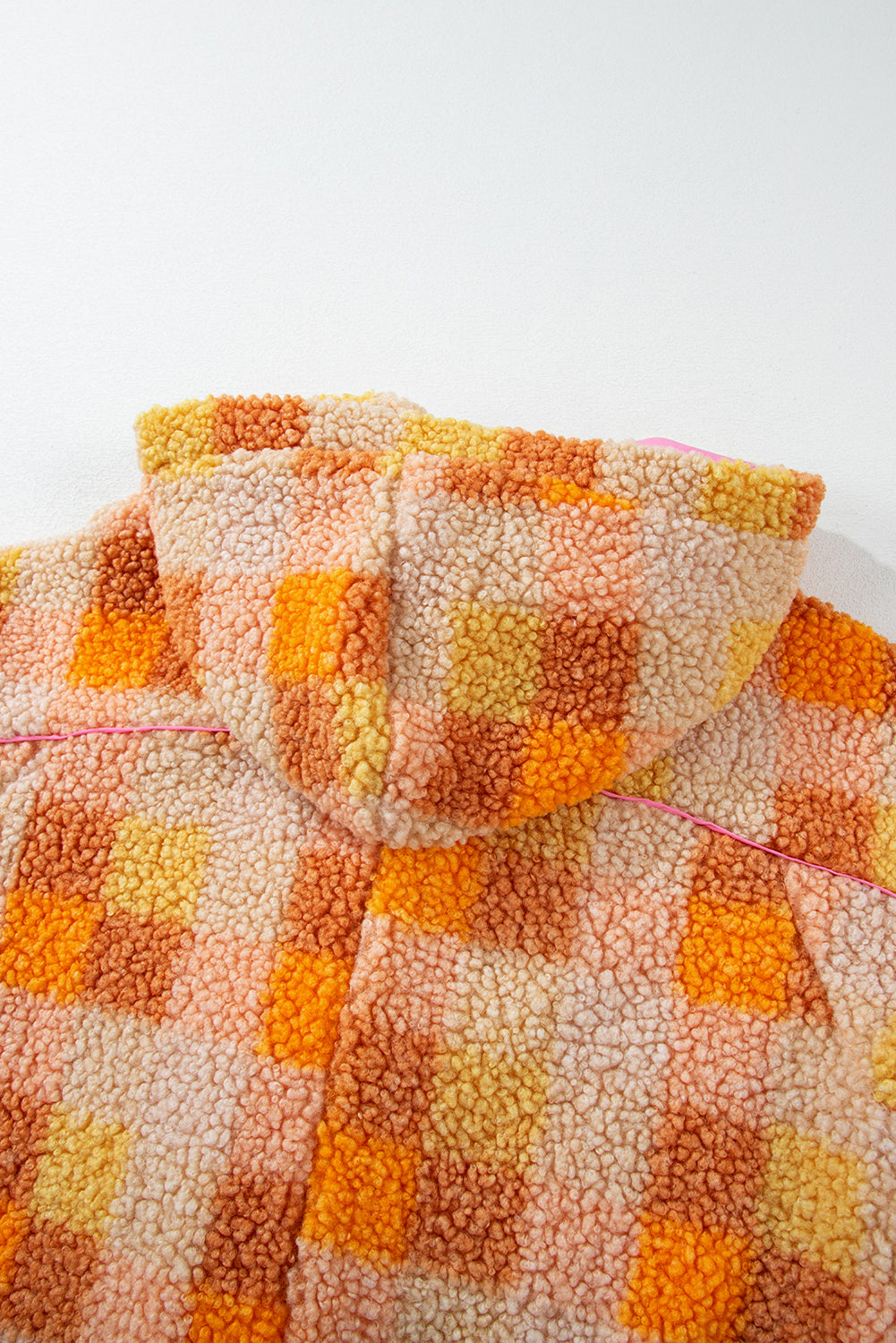 Checkered Sherpa Hooded Jacket | Orange