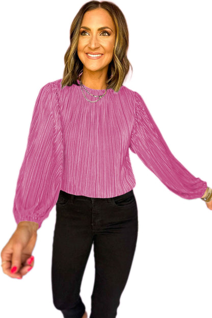 Pleated Luster Long Sleeve Blouse | Bonbon