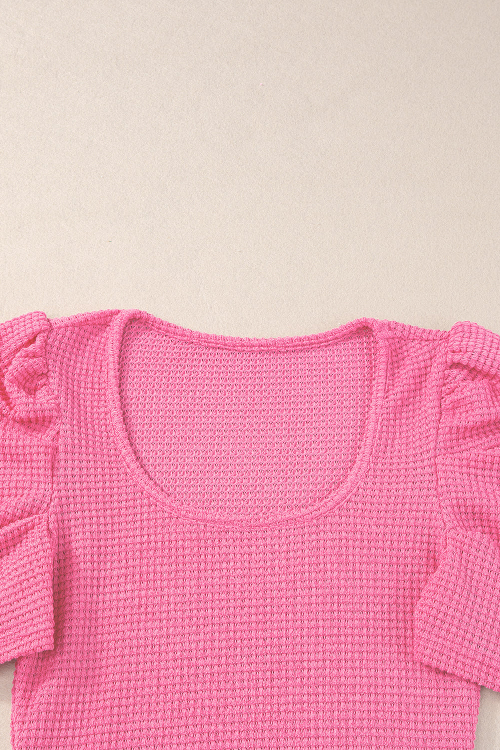 Waffle Knit Ruched Puff Sleeve Top | Bright Pink