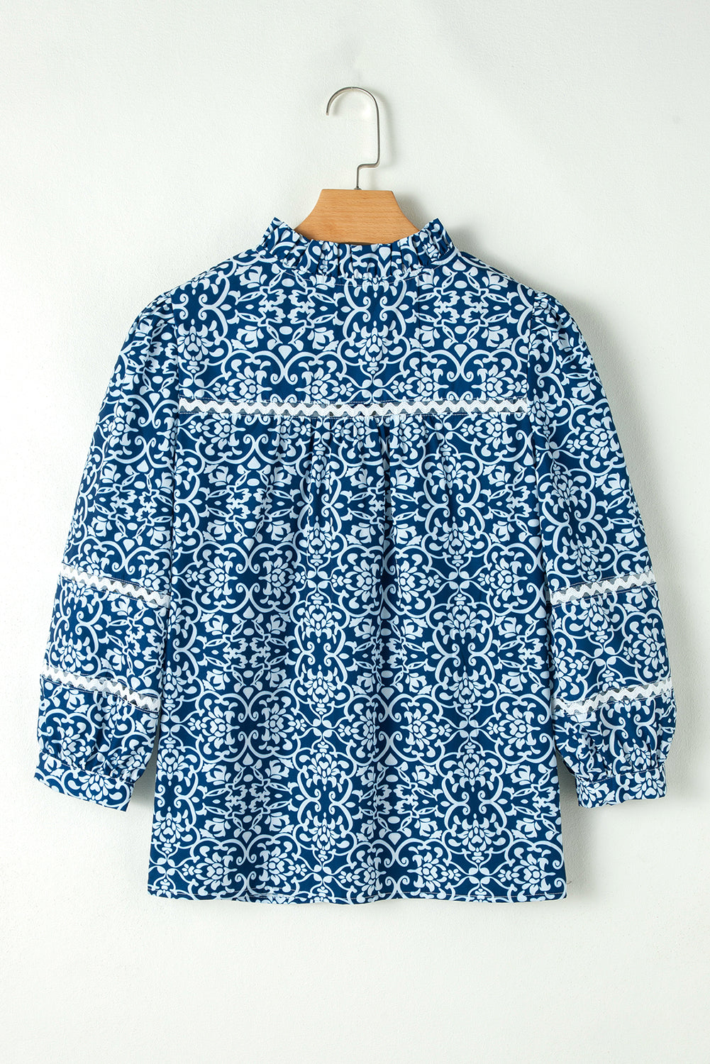 Floral Ric-Rac Patchwork Button Loose Fit Shirt | Blue