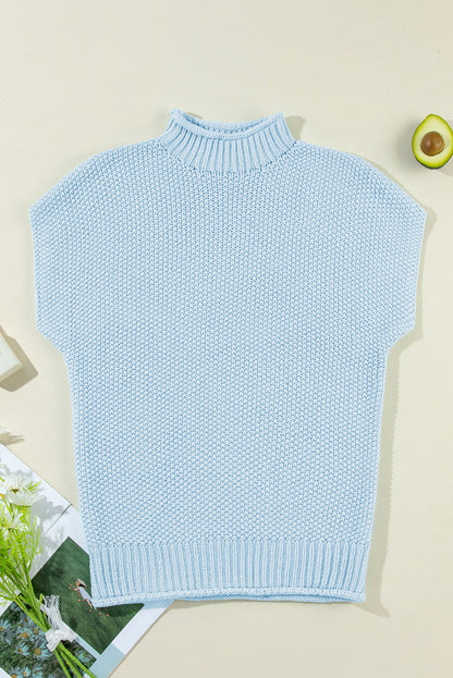 High Neck Bat Short Sleeve Sweater | Iceland Blue