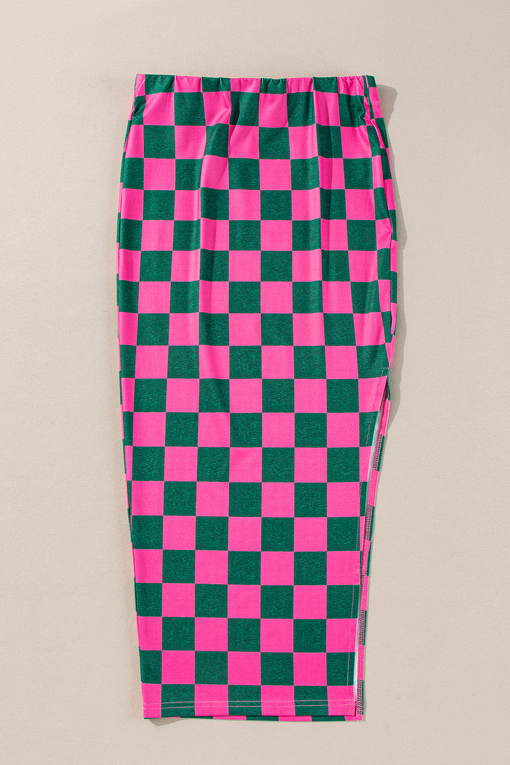 Checkered Print Side Slit High Waist Midi Skirt | Rose