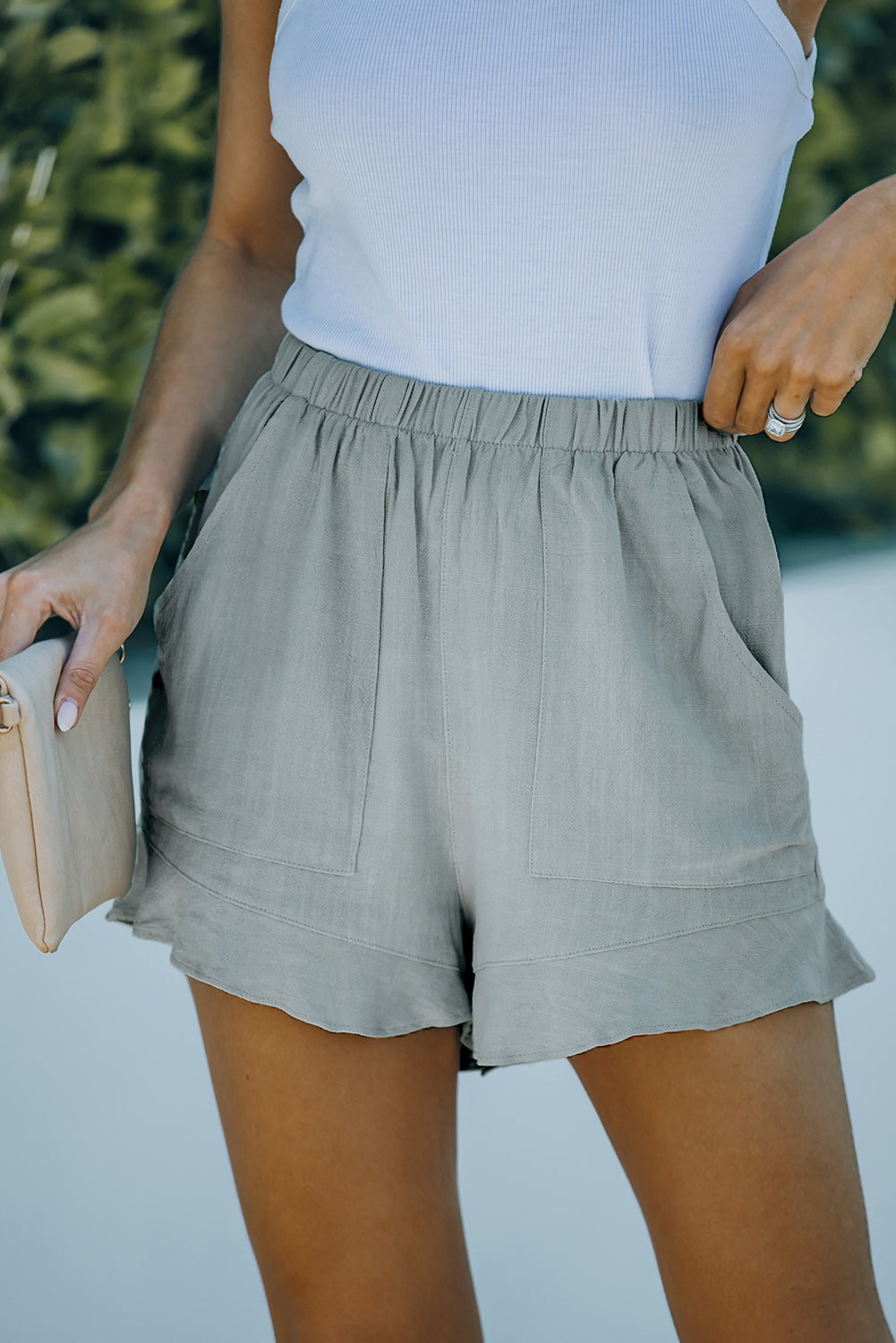 High Waist Pocketed Ruffle Shorts | Green