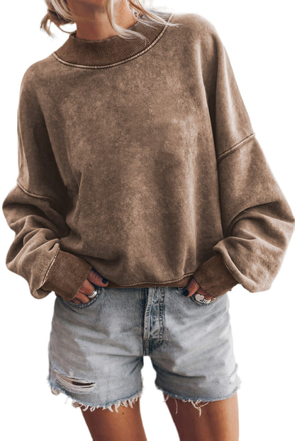 Drop Shoulder Crew Neck Pullover Sweatshirt | Brown