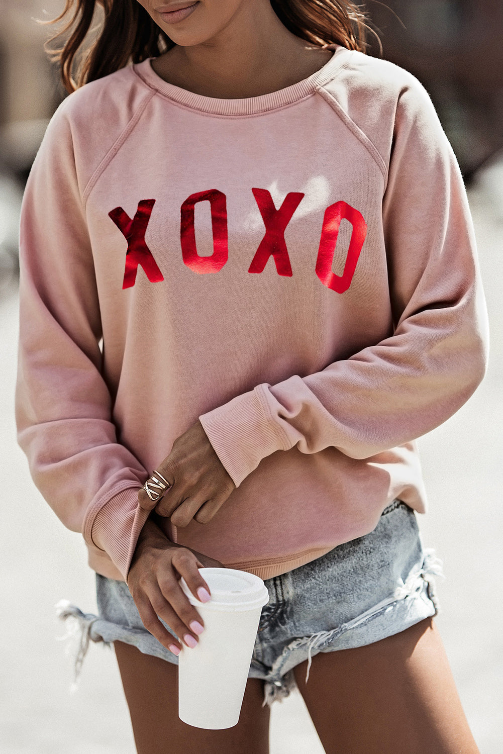 Xoxo Glitter Pattern Print Graphic Sweatshirt | Pink