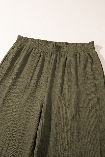 Plus Size Textured Shirred High Waist Casual Pants | Jungle Green