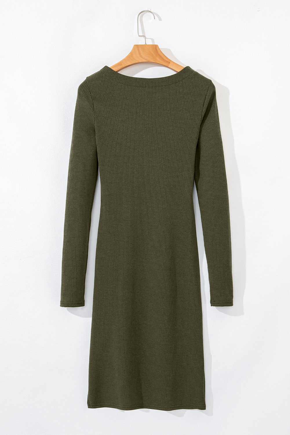 Ribbed Side Slit Ruched Slim Fit Long Sleeve Mini Dress | Jungle Green