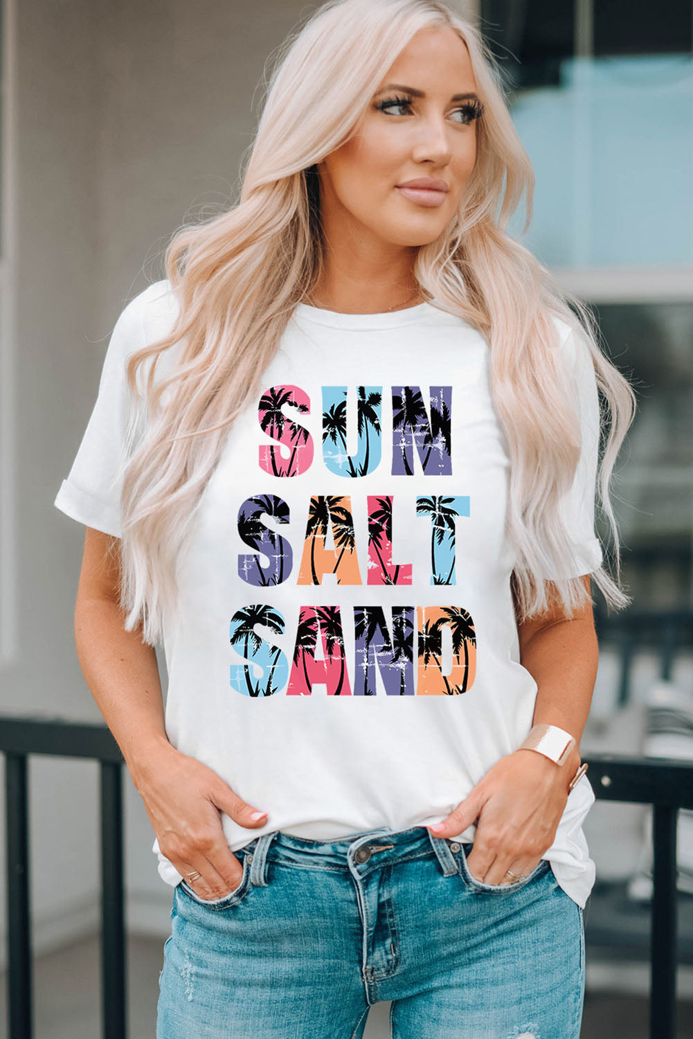 Coconut Tree Sun Salt Sand Graphic Tee | White