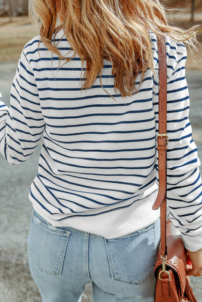 d Print Ribbed Trim Long Sleeve Top | Stripe