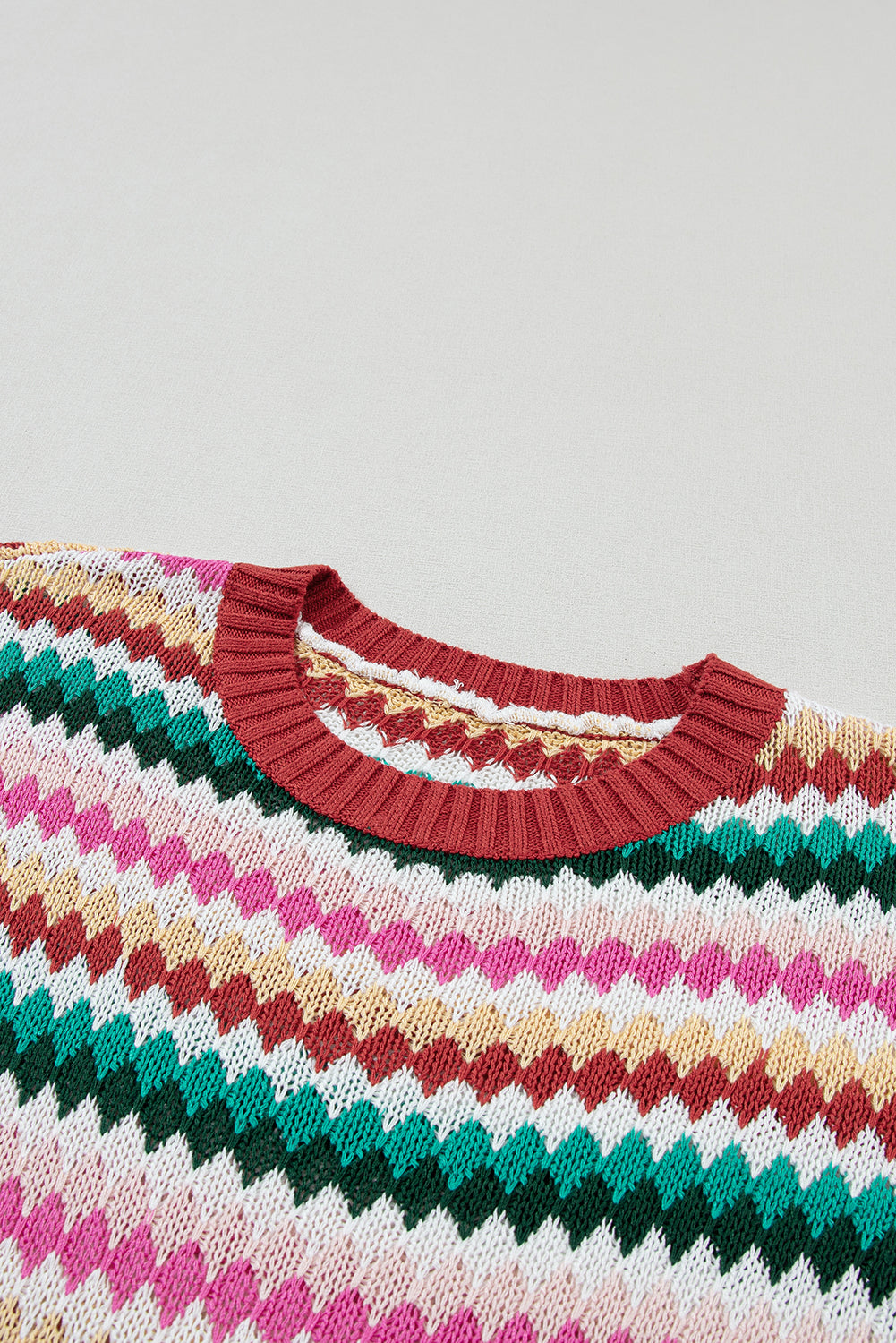 Trimmed Ruffle Sleeve Colourful Textured Sweater | Fiery Red