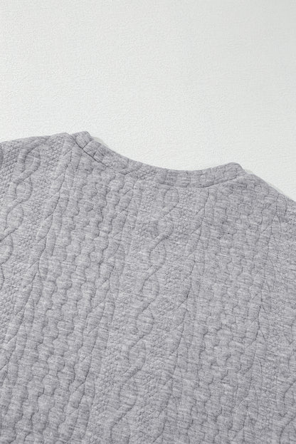 Cable Textured Drop Shoulder Pullover Sweatshirt | Gray