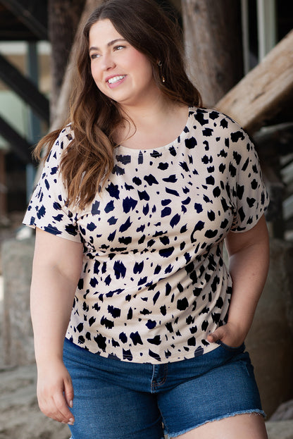 Leopard Print Twist Open Back Plus Size Top | Khaki