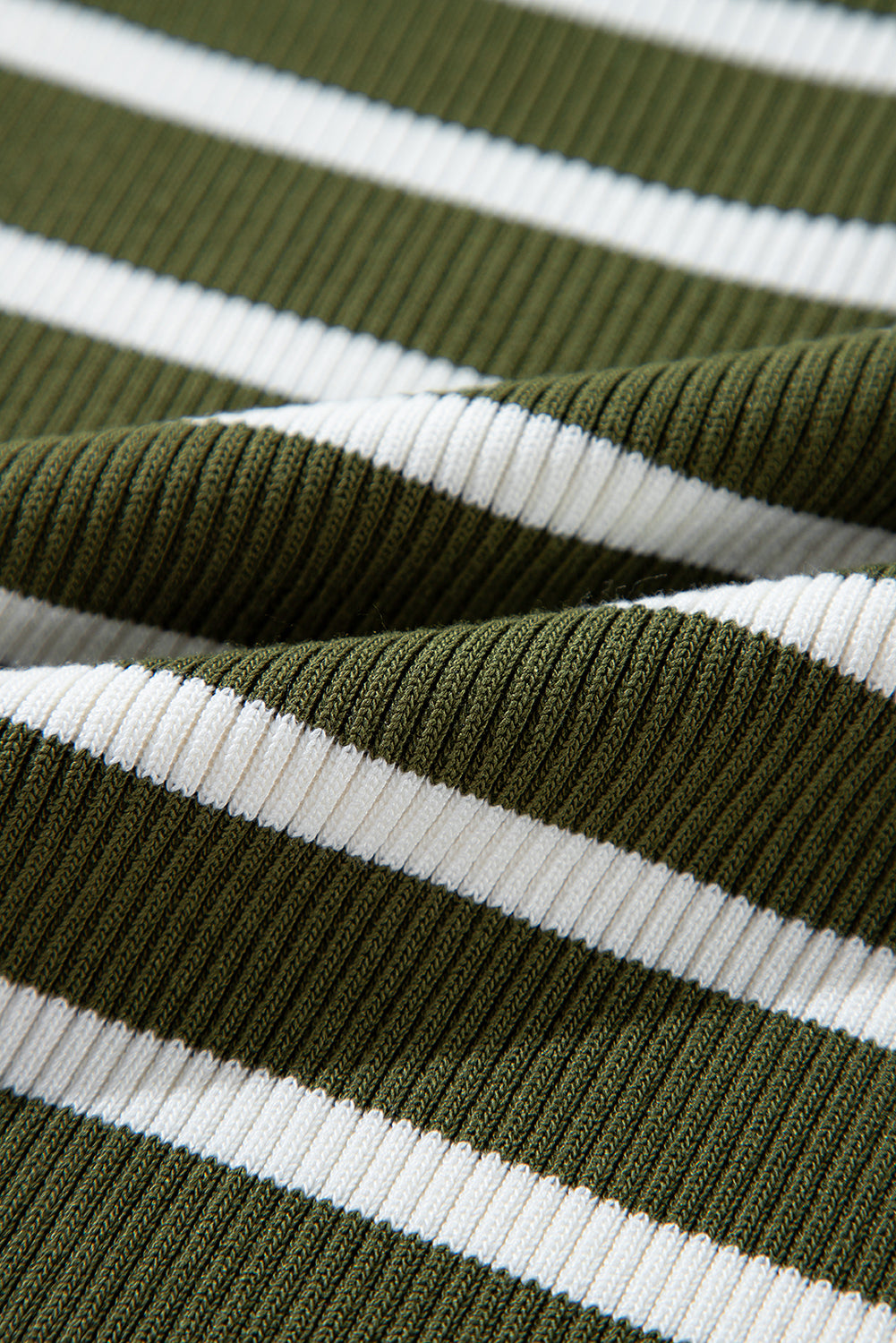 Ribbed Knit Henley Buttons Slim Fit Sweater | Green Stripe