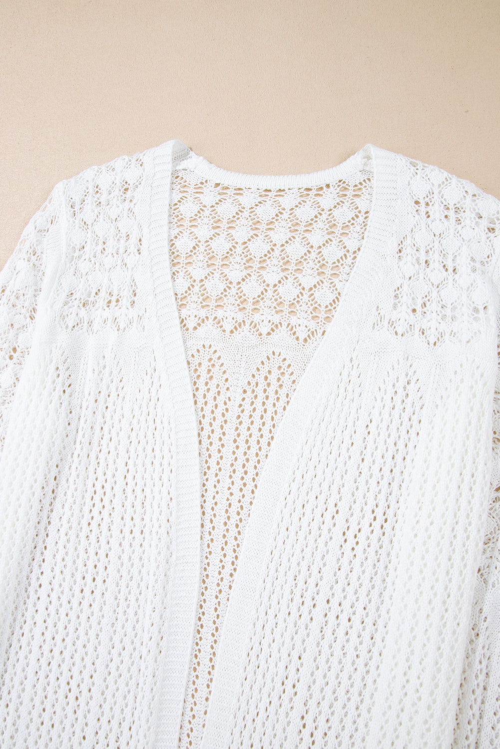 Crochet Hollow Out Open Front Cardigan | White