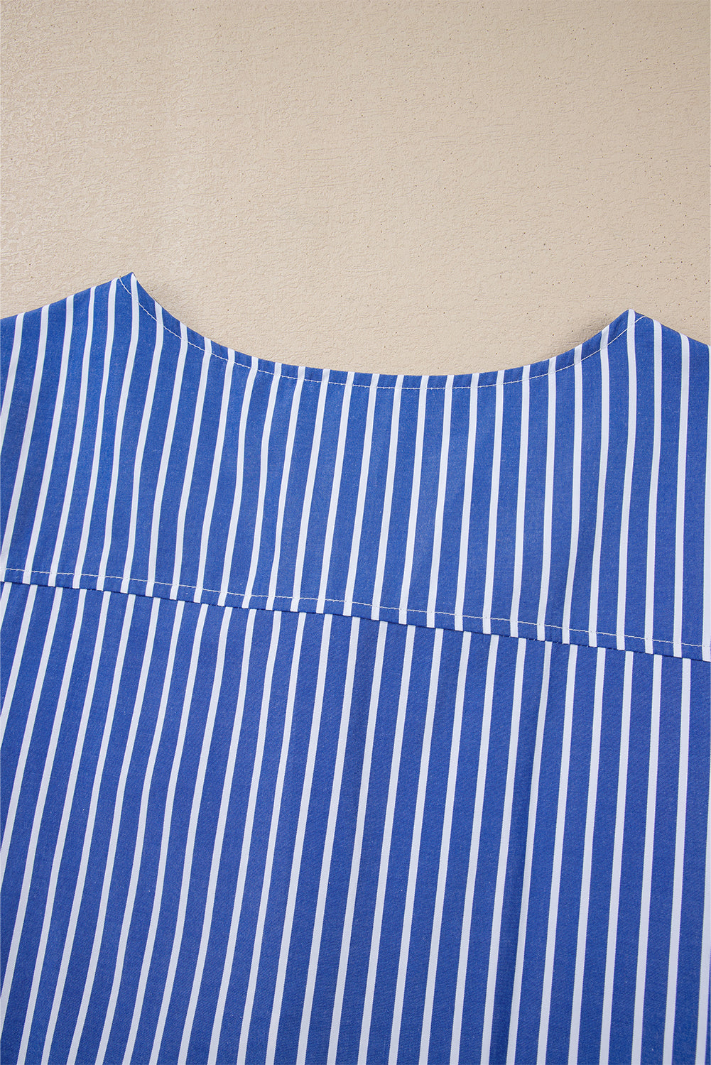 Tied Front Puff Short Sleeve Blouse | Blue Stripe