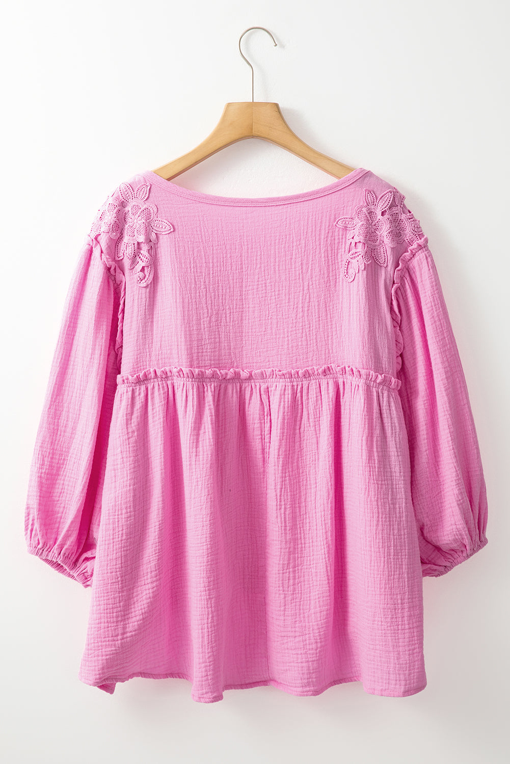 Lace Accent Bracelet Sleeve Babydoll Blouse | Pink