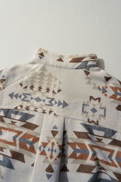 Aztec Print Collared Flap Pocket Sweatshirt | Apricot