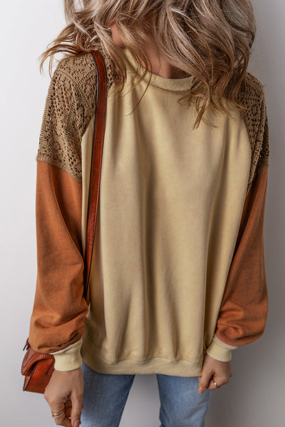 Lace Patchwork Colourblock Drop Shoulder Sweatshirt | Khaki