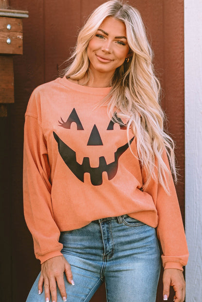 Pumpkin Smile Face Graphic Sweatshirt | Orange