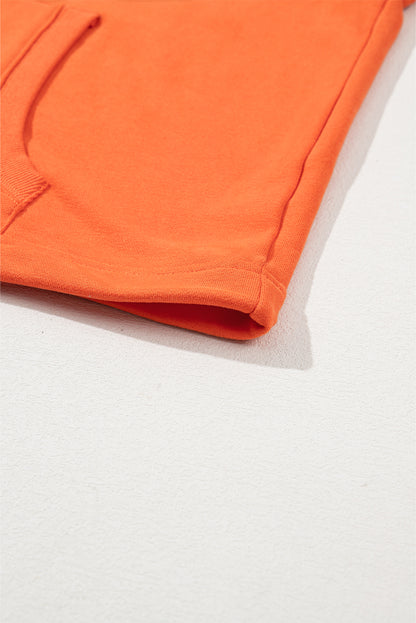 Solid Kangaroo Pocket Half Zipper Oversized Hoodie | Orange