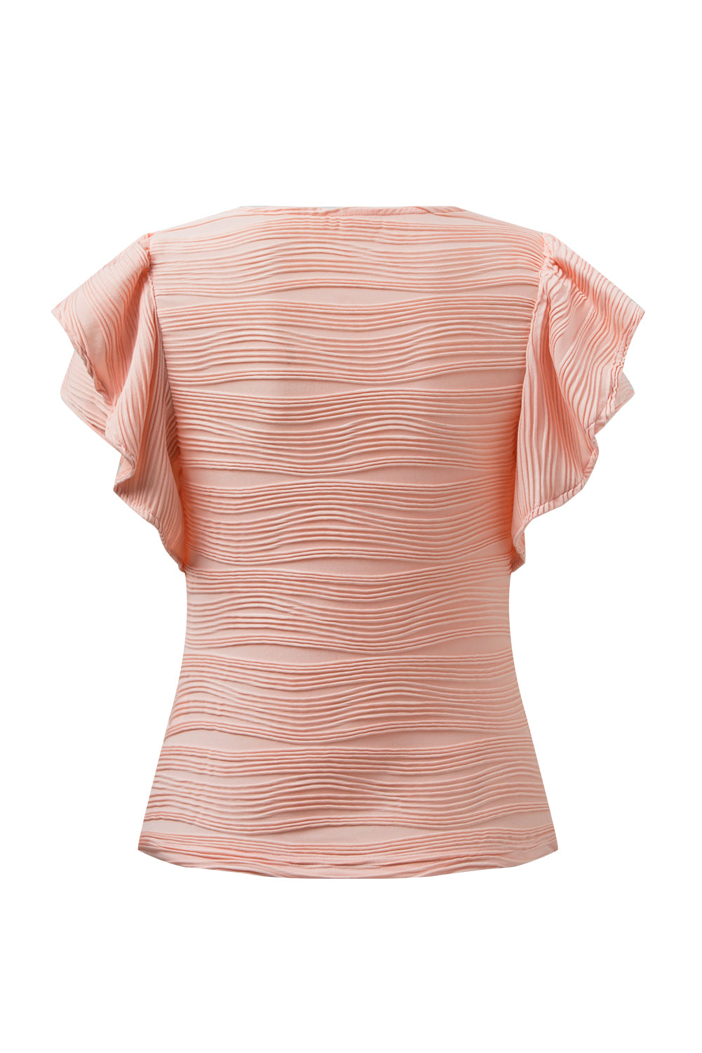 Wavy Textured Ruffle Sleeve Top | Apricot Pink