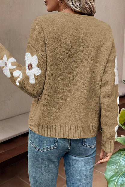 Flower Sleeve Drop Shoulder Sweater | Jet Stream