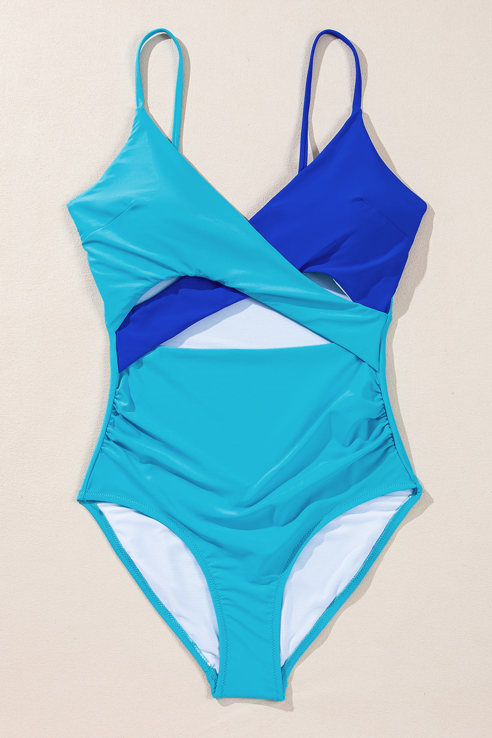 Crossover Colourblock Cutout One Piece Swimsuit | Light Blue