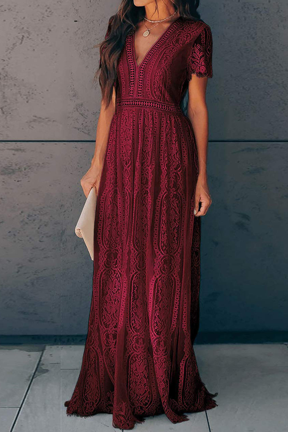 Fiery  Blue Fill Your Heart Lace Maxi Dress | Red