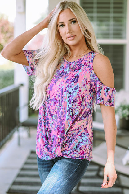 Lavender Floral Print Cold Shoulder Blouse | Multicolour