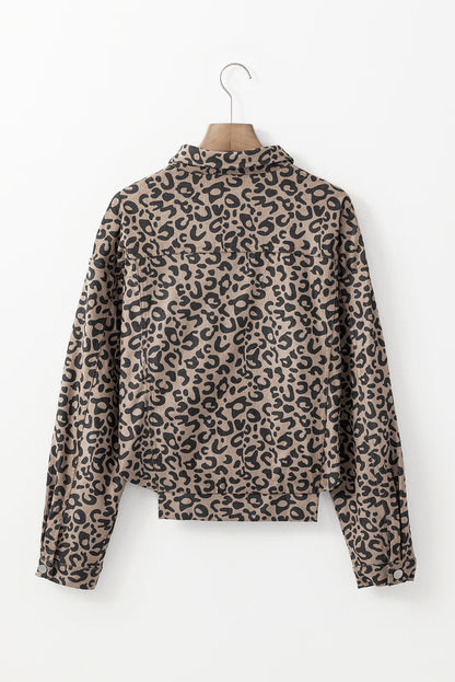 Leopard Print Corduroy Irregular Hem Buttoned Jacket | Dark Khaki