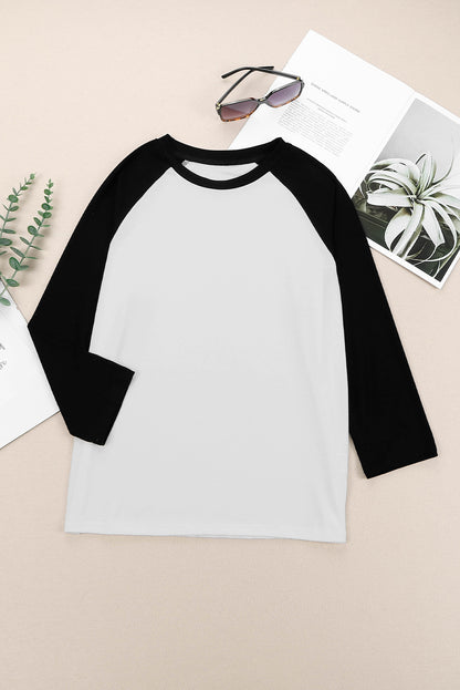 Colour Block Raglan Sleeve Pullover Top | Black