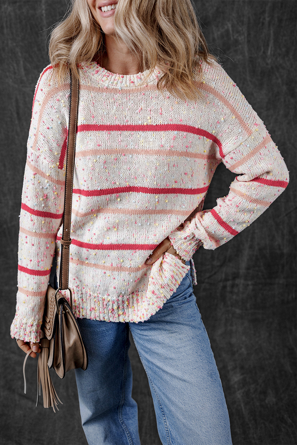 Striped Confetti Knit Sweater | Pink