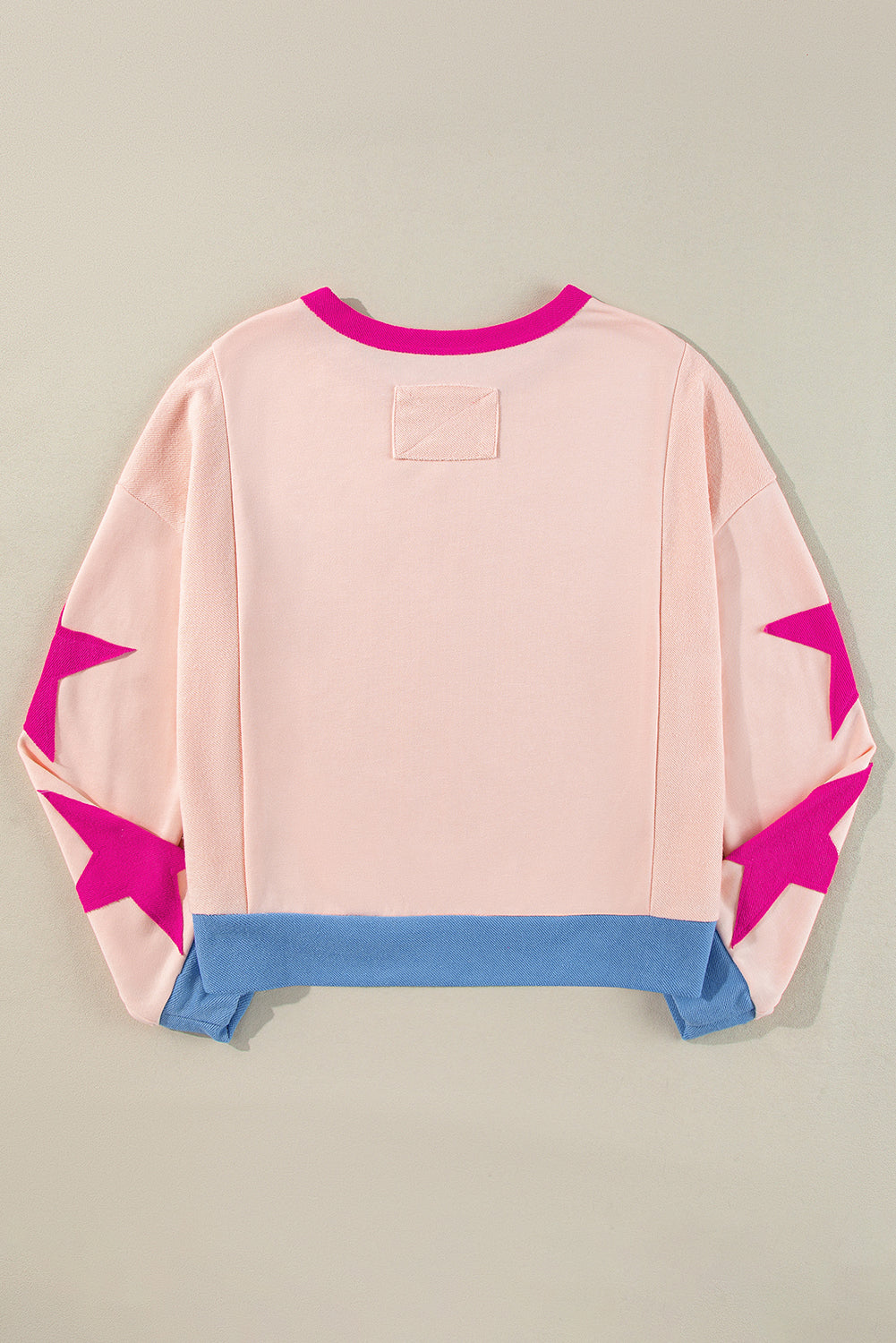 Star Patchwork Exposed Seam Oversized Sweatshirt | Light Pink