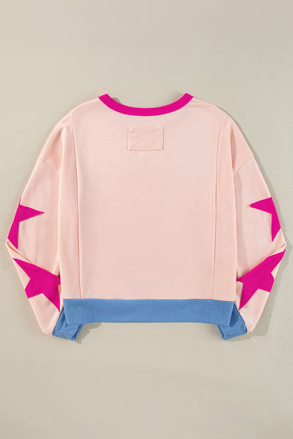 Star Patchwork Exposed Seam Oversized Sweatshirt | Light Pink