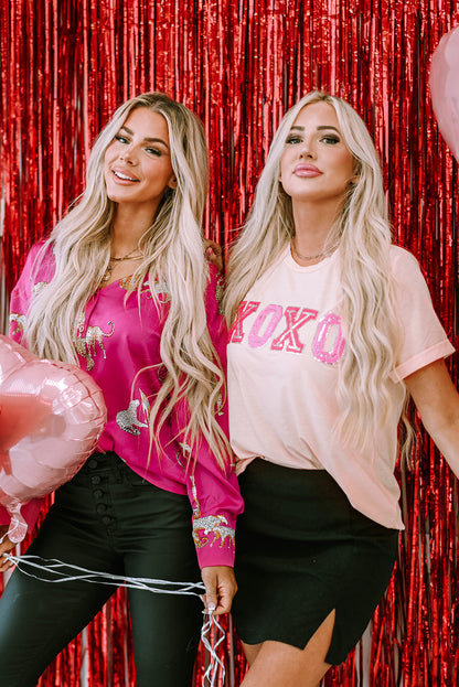 Valentines Shiny Xoxo Graphic T-Shirt | Pink