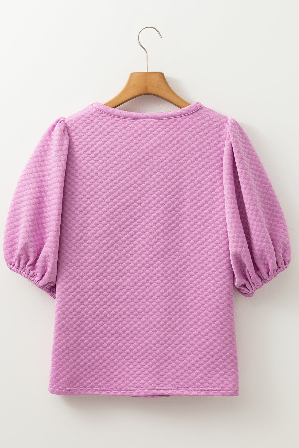 Solid Textured O Neck Puff Sleeve Blouse | Phalaenopsis